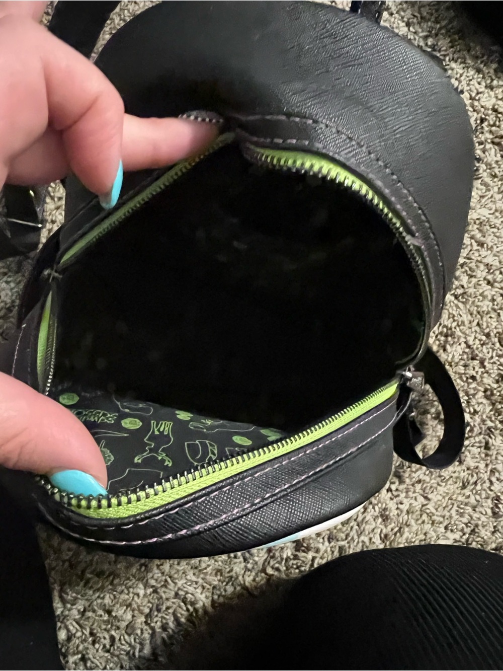 Loungefly Black Mini Backpack with Lime Green Zipper